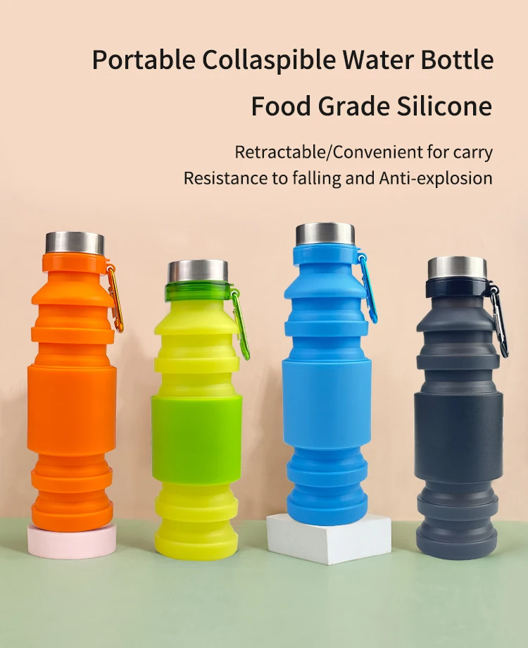 Custom Logo Bpa Free 550ml Silicone Foldable Water Bottle Portable ...