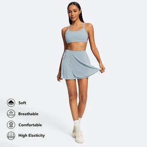 Custom Logo Quick Dry Lightweight Two Piece Women's Backless Strap Bra and Detachable Mesh Petal Skirt Leisure Workout Clothes