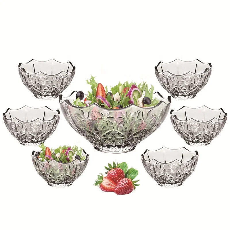 Exclusive Embossing 7PCS Glass Salad Foods Mixing Serving Bowls