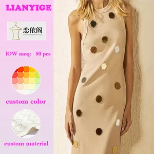 2026 Custom High Quality Women's Slim-Fit Party Dress Heavily Embellished Embroidery Sequin New Design Dot Pattern Natural