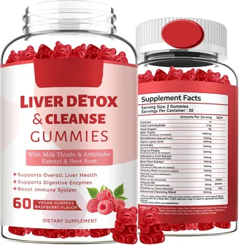 60 Gummies Dietary Supplement Raspberry Flavor Supports Digetive Enzymes and Boost Immune System Liver Detox & Cleanse Gummies