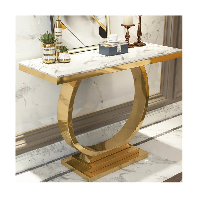 Modern Simple Titanium Gold Bar Table Light Luxury Stainless Steel Round Decorative Cabinet for Porch or Entrance Hall