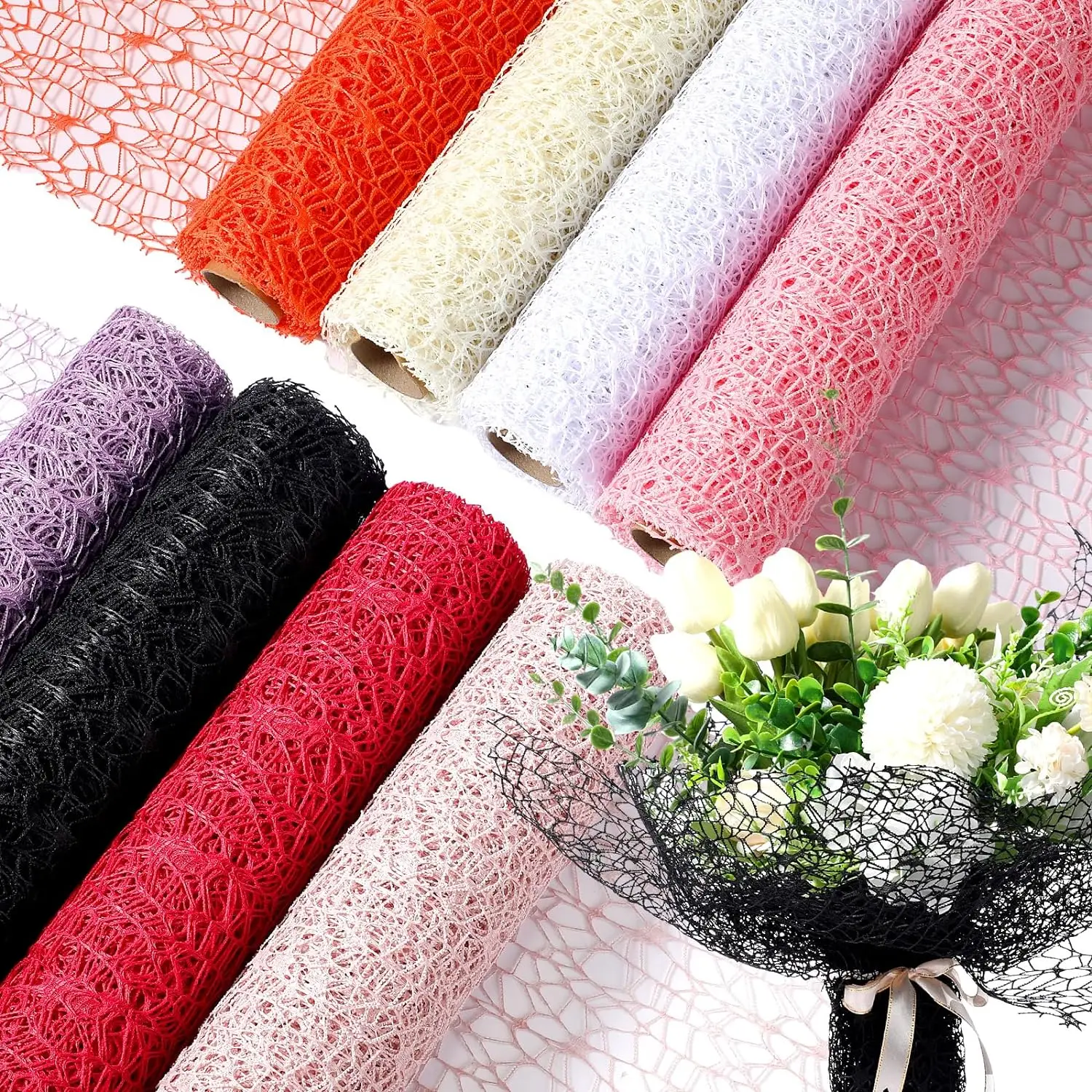 Wholesale Flower Wrapping Mesh Roll of Korean Jacquard for Flower Decoration With Rich Colors Waterproof