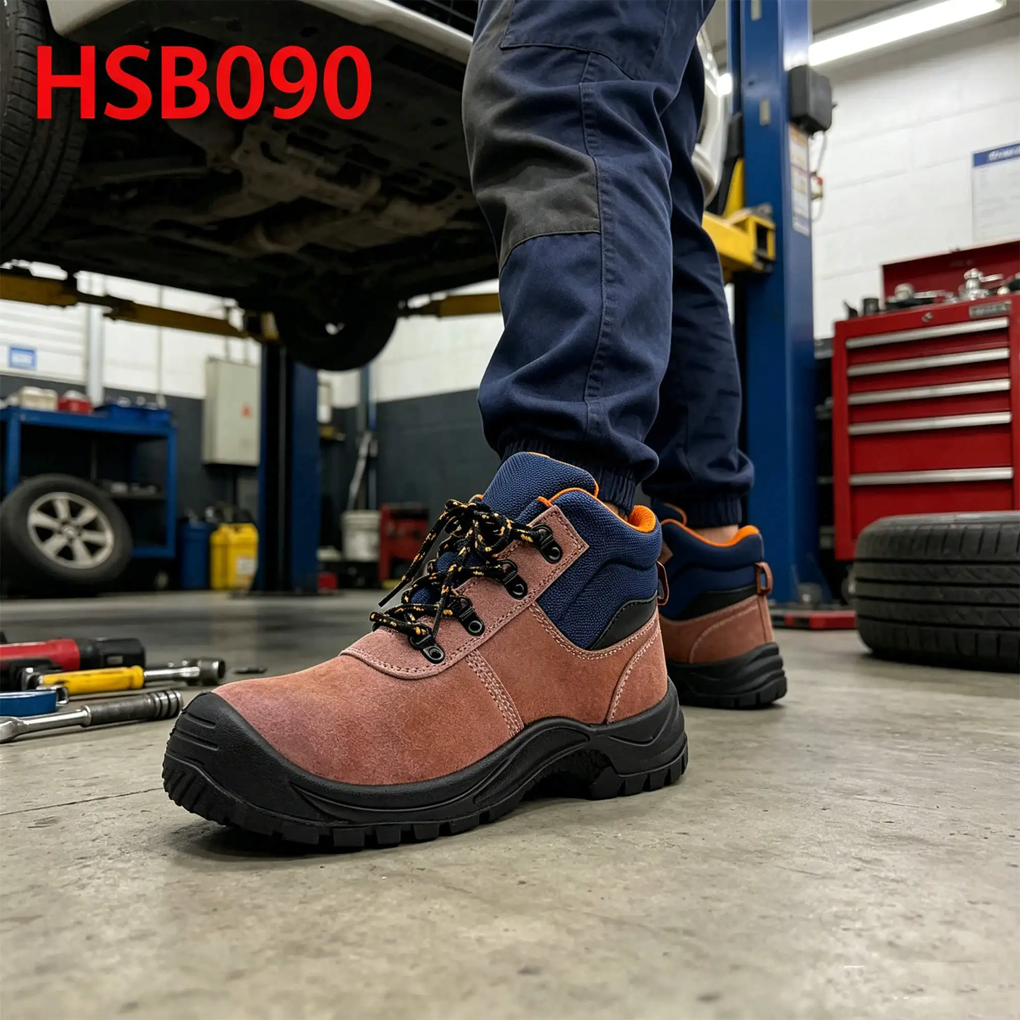 ZYF,Construction Sites Anti-collision&puncture Safety Footwear Furniture Factory Natural Suede Leather Pink Work Boots HSB090