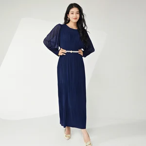 2025 New Pleated Stretch Plus Size Women's Long Dress Fashionable Solid Color for Spring and Summer Casual Dresses