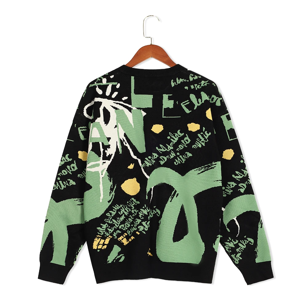 High Quality Designer Oneck Long Sleeve Graffiti Knit Pullover Street