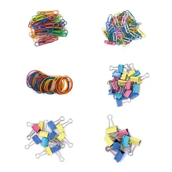 Assorted Sizes Paper Clips Binder Set Colorful Office Document Organizing Rubber Bands Paper Clamps