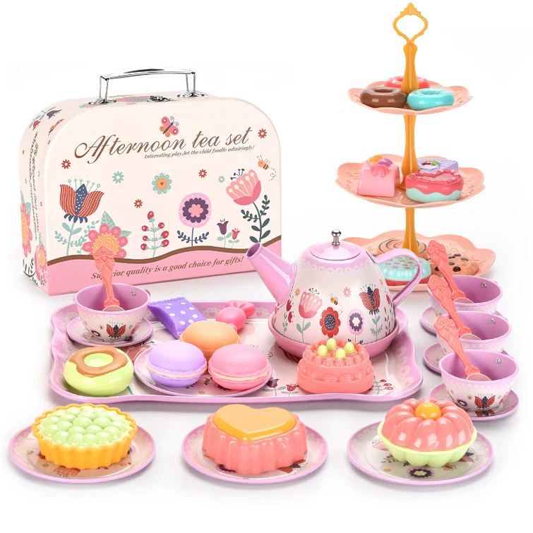 Горячая Распродажа детский чайный десерт игрушка розовый Железный набор подарочные наборы детские игрушки