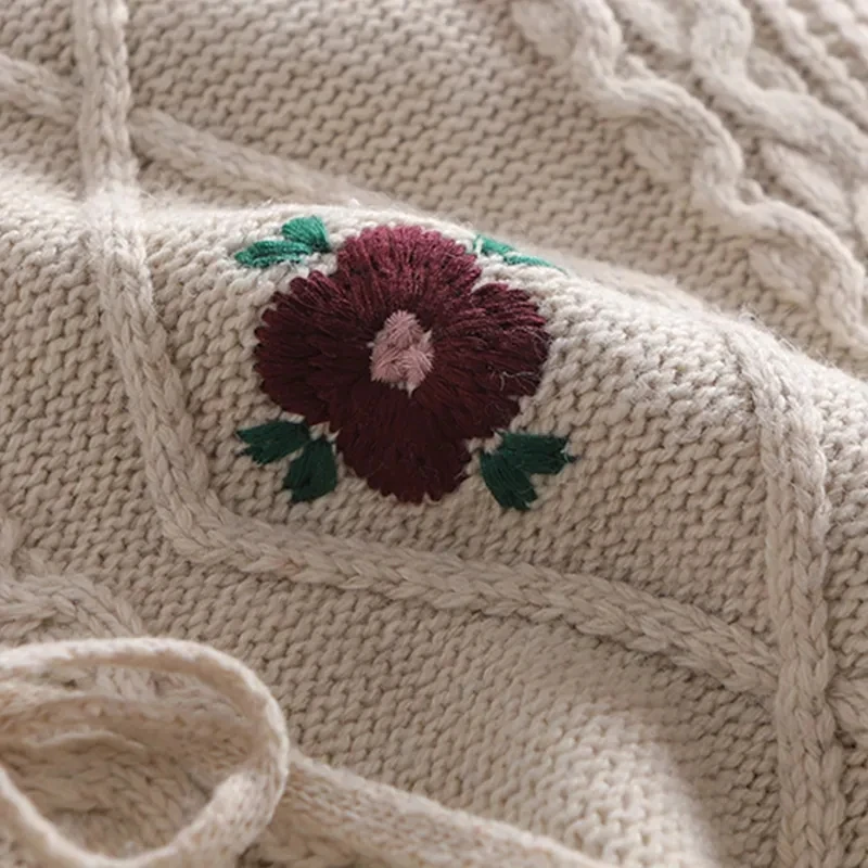 Retro Korean-Style Floral Embroidered Cardigan Jacket for Women Breathable Knit Tops Thin Casual Style for Spring Season