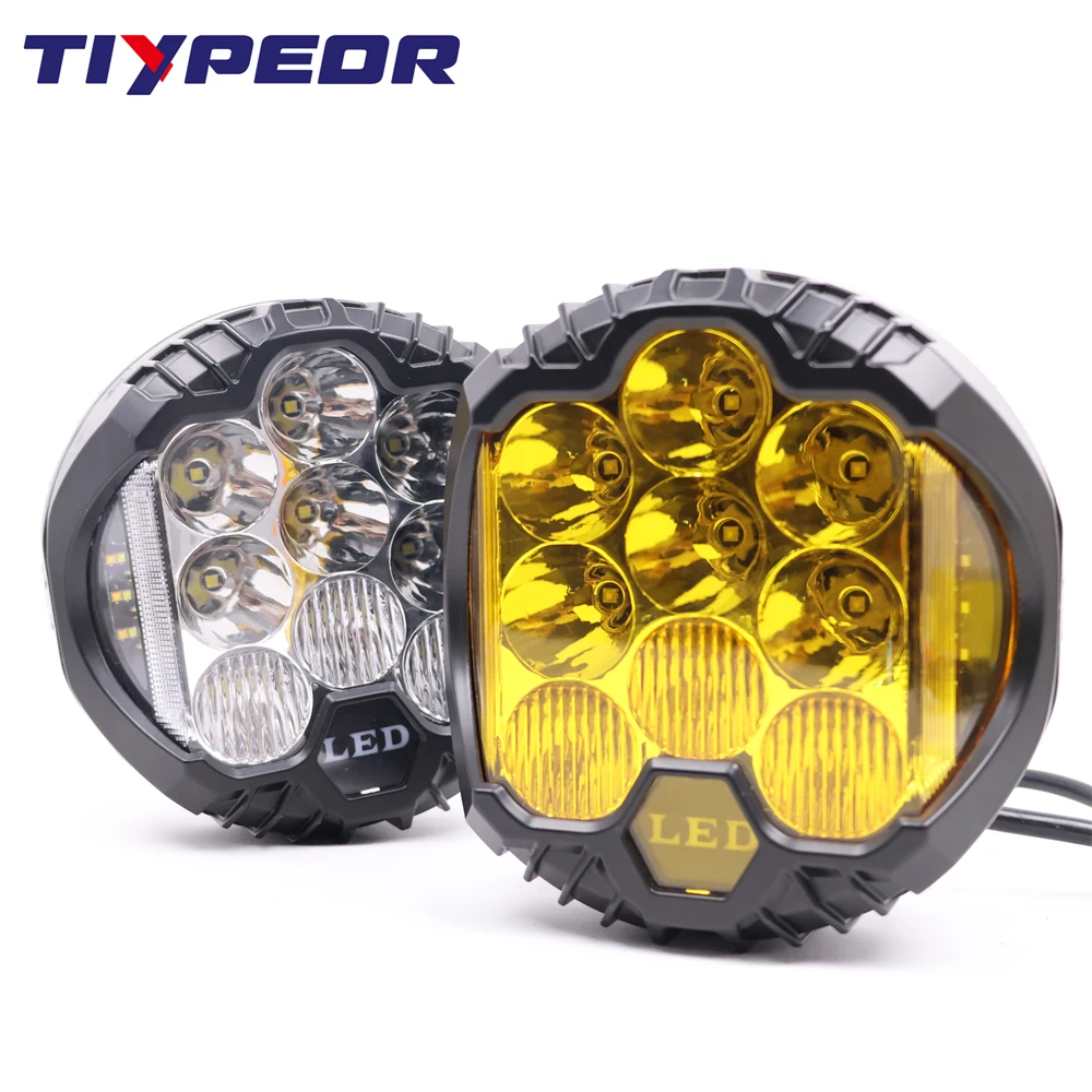 TIYPEOR Front Bumper 5inch Led Headlights 4x4 Lights Offroad Led Spotlight for jeep wrangler Jk Harley Modified Work Lamp DRL details
