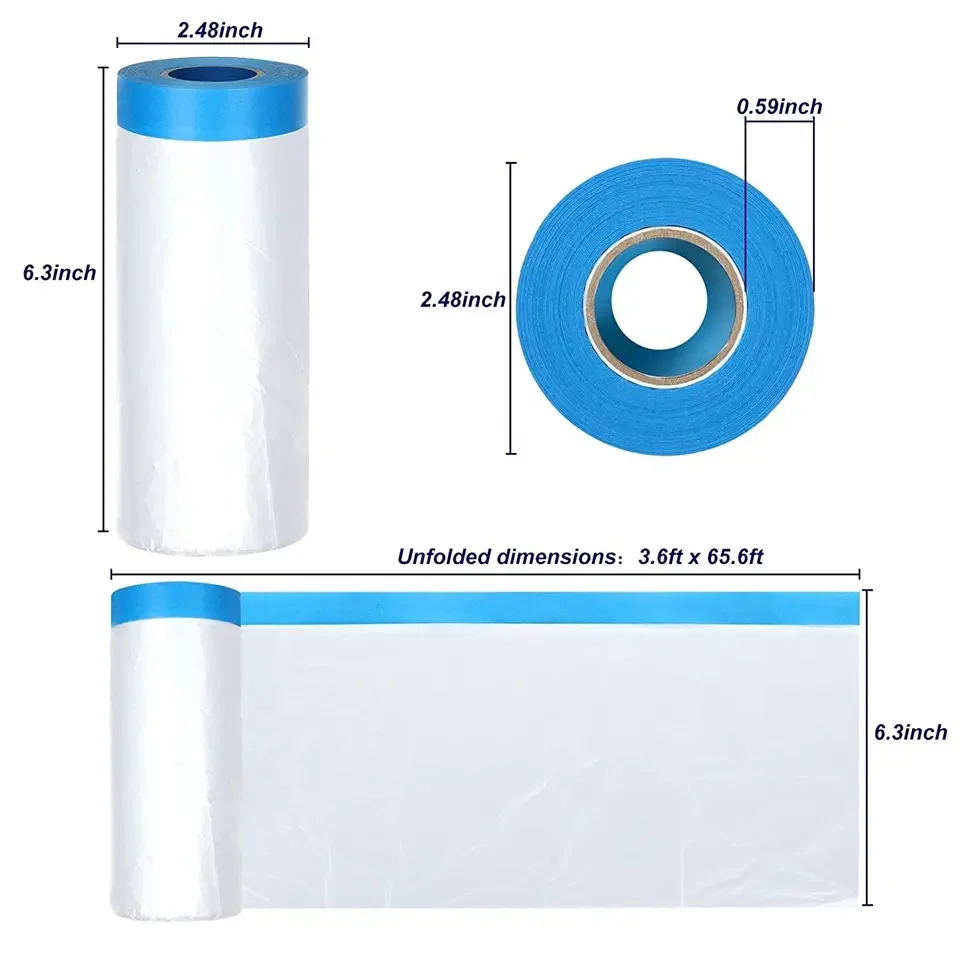 Residue Free Kraft Paper Pre Taped Overspray Masking Film for Automotive Paint Treatm