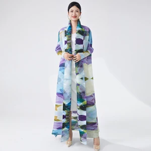 Dubai 2025 Modest Dress Fashion Pleated Printed Miyake Abaya Elegant and Modest Dress