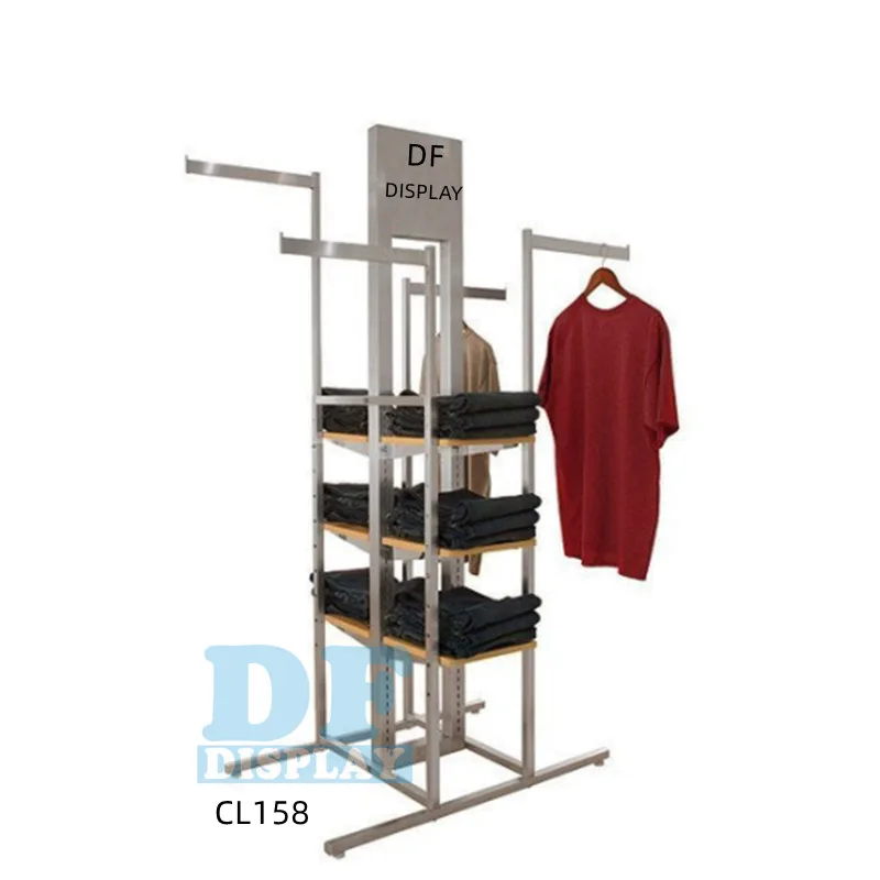 Cl158 Wood And Metal Cloth Display Rack,Clothes Hanging Display Stand