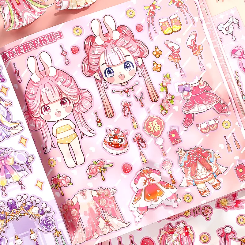Simno Kawaii Borderless Die Cut Stickers Chinese Style Cute Girl Reusable Dress up Stickers Book