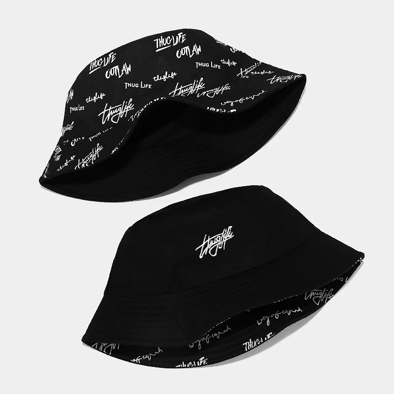 Thug Life Fashion Design Custom Logo All Over Printed and Embroidered Reversible Chapeau Bob Fisherman Bucket Hat