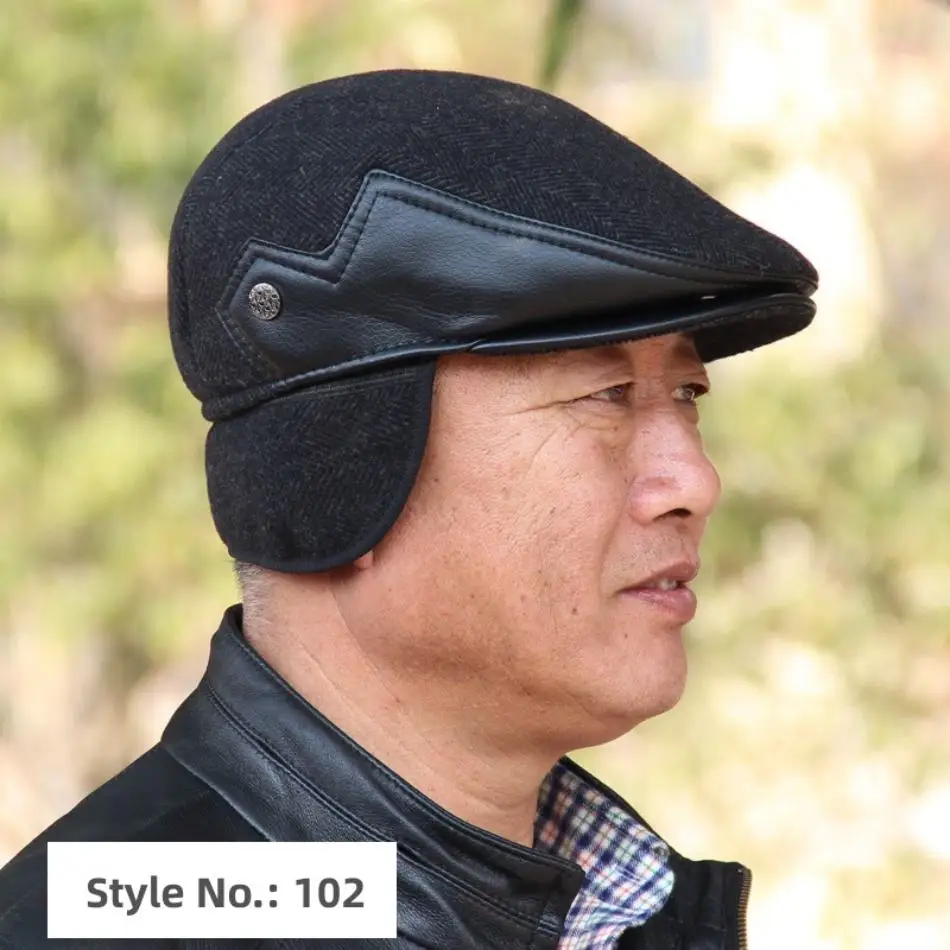 Wholesales Winter Hats Woolen Blend Ivy Cap Old Man Dad Newsboy Hat With  Earflap Windproof Drivers Beret Ivy Hat Cabbie