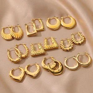 Wholesale Custom 18K Gold Plated Stainless Steel Geometric Hoop Earrings Non Tarnish Waterproof Trendy Women Fashion Jewelry