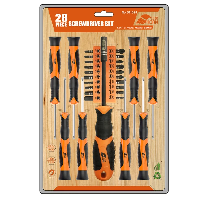 Magnetic Screwdriver Socket Bit Set with Cr-V Steel Bits for Hex Nuts Chrome Finish Phillips Screw Head Plastic Handle DIY Tool