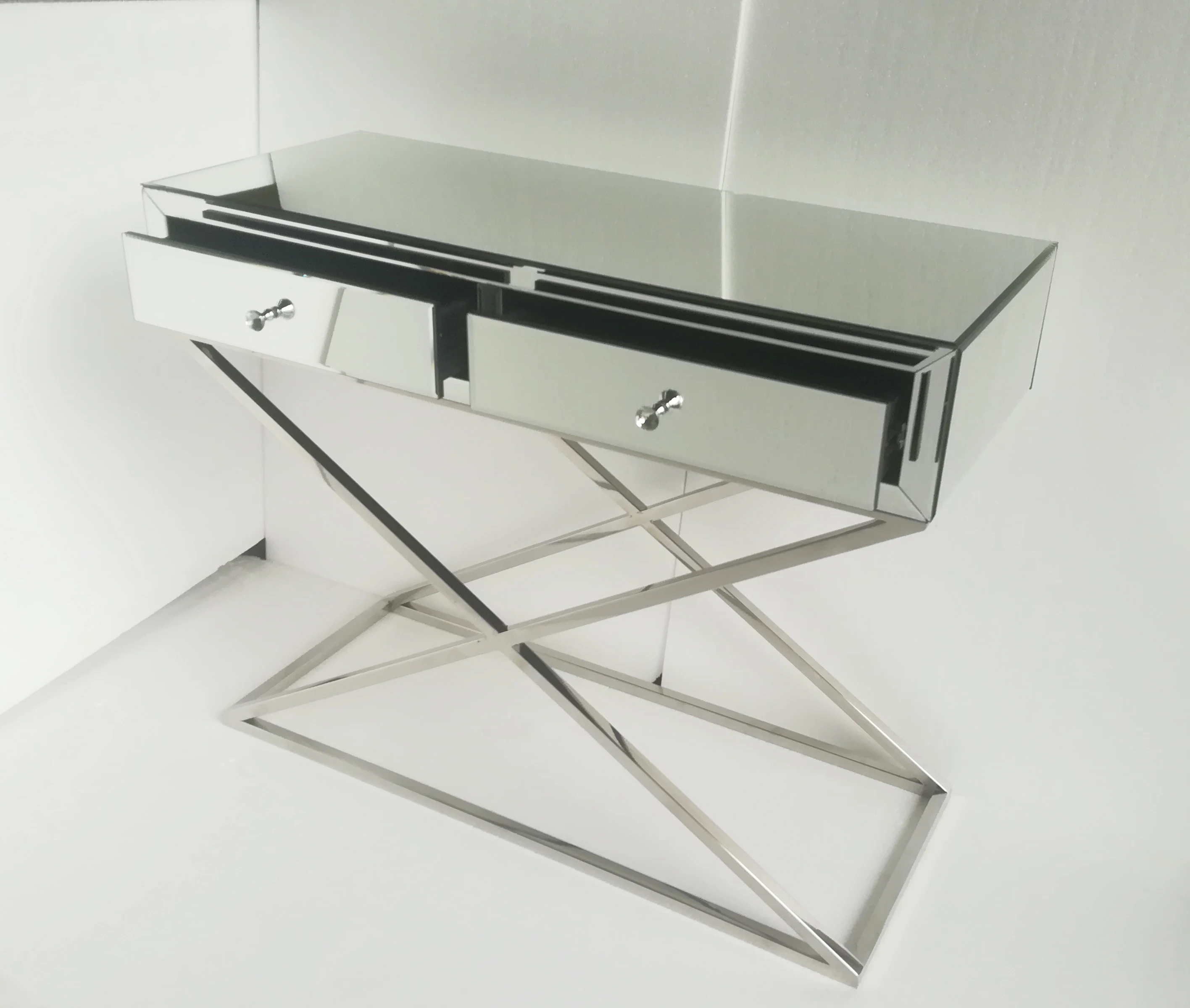 2 Drawers Xavier Stainless Steel Base Mirrored Hallway Console Table