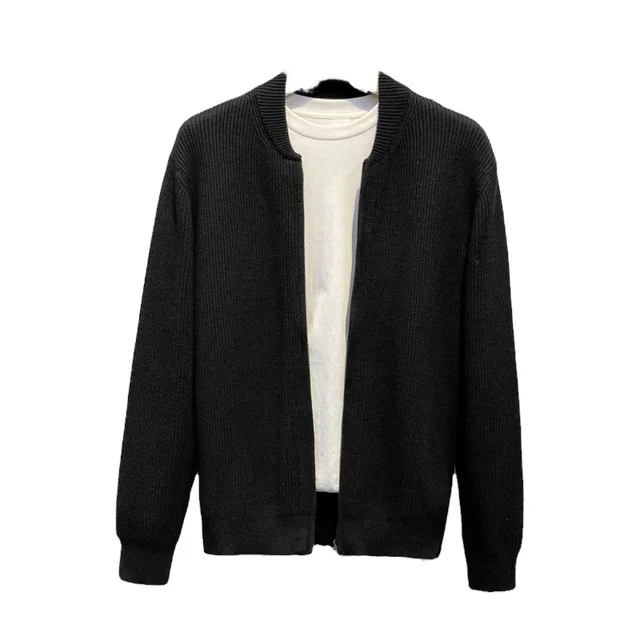 2024 Men's Korean Fashion Slim Polyester Knit Cardigan Sweater Coat Zipper Design Solid Pattern Anti-Shrink Anti-Pilling Spring