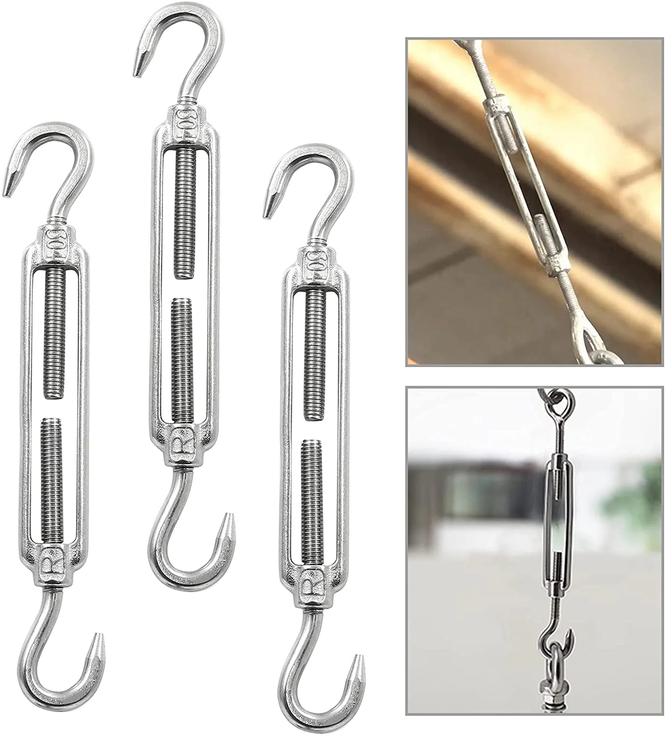 Custom Two Ending Hook Wire Rope Tension 304 Stainless Steel Turnbuckle