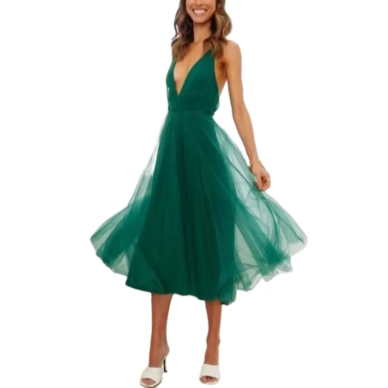 Wholesale Women Clothes Ladies Slip Dresses New Sexy Night Club Party  Cutout Casual Mesh Flowing Women Bridesmaid Dress
