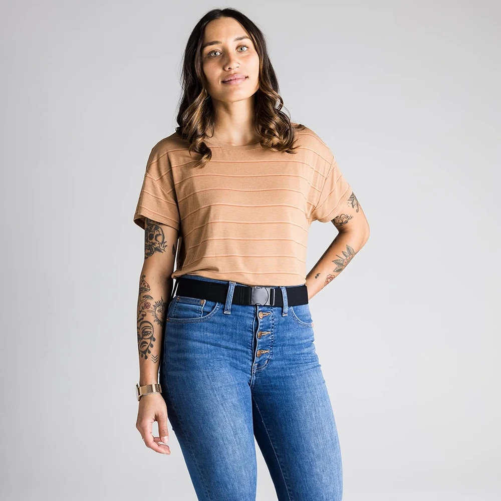 Breathable Men Casual Adventure Ranger Belts Heavy Duty Elastic Webbing Non-Metal Travel Friendly Buckle Tactical Belt