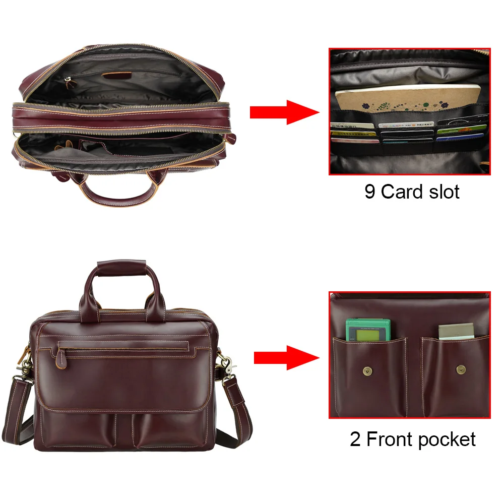 TIDING Manufacture Custom Durable Top Grain Leather Briefcase Women Business Genuine Leather Laptop Briefcase for Man