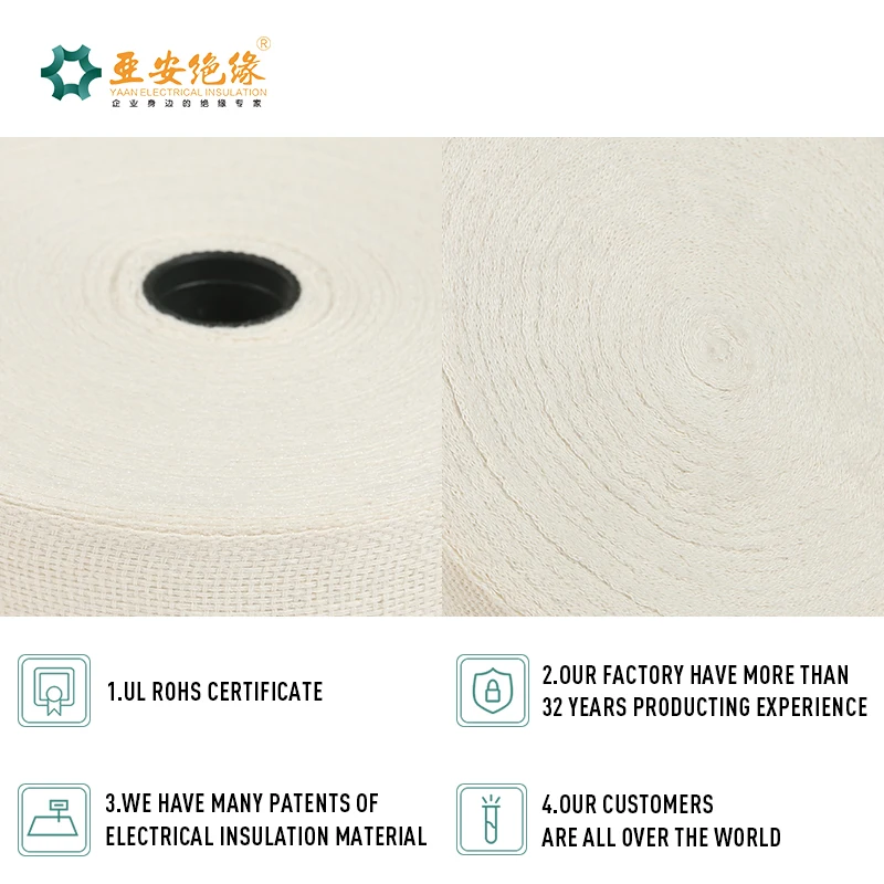 High temperature heat resistant insulating plain cotton tape motor winding h class cotton tape for electrical insulation