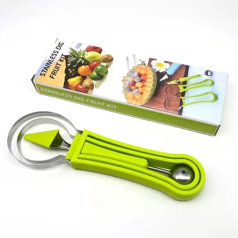 Melon Baller Scoop Set,Professional 4 In 1 Stainless Steel Watermelon  Cutter Fruit Carving Tools Set 