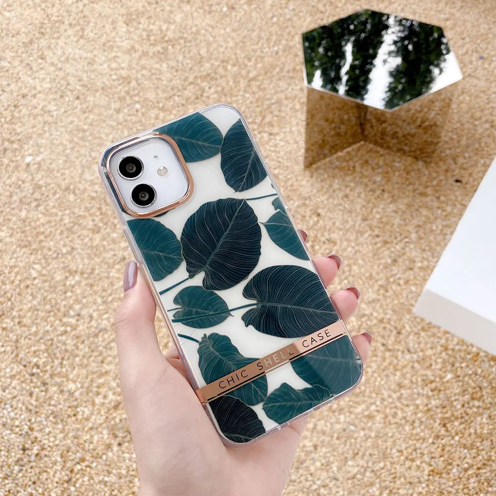 Electroplate Phone Case For Iphone X 7 8 10 11 12 13 14 15 Max Pro Plus Cases Luxury Leaf Flower Clear Plating Sjk148 Laudtec details