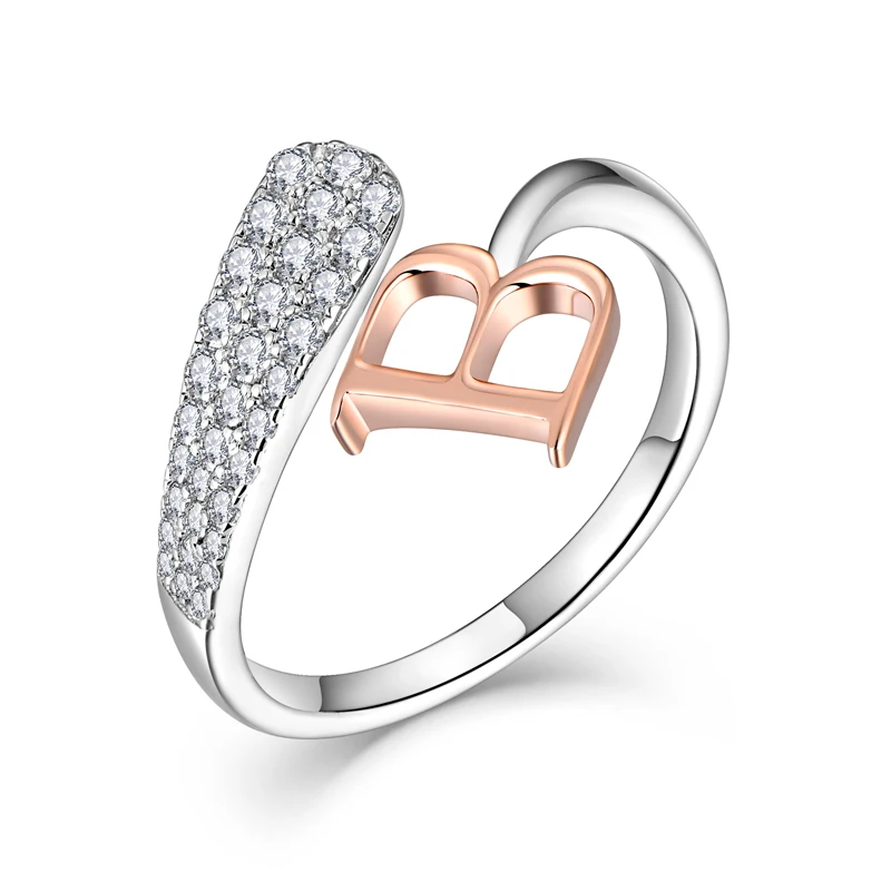 SC Women Men Arabic Gold Plated Open Adjustable Alphabet Design 925 Sterling Silver Custom Name Cz Letter Initial Rings