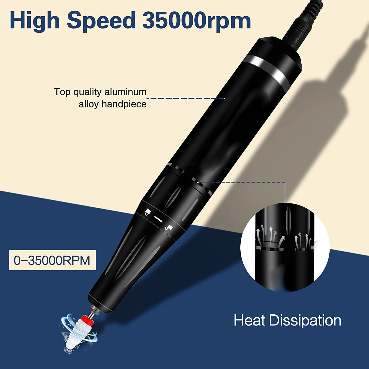 Professional Nail Drill 35000 RPM - Rechargeable & Durable