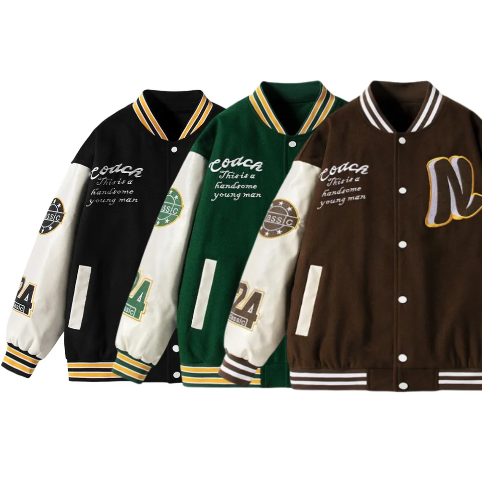 High Quality Men Chenille Embroidery Leather Sleeves Custom Baseball Letterman Varsity Jacket_voghion.com