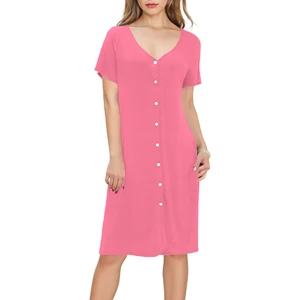 Bamboo Viscose Ladies Sleepshirt Pajama Nightdress Women's Nightgown Custom Sleep Dress Pink Nightshirt