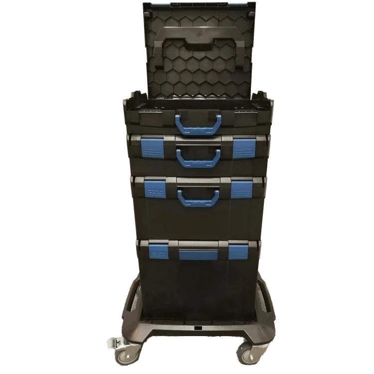 نظام متين مقاوم للماء وقابل للتراص، صندوق أدوات بلاستيكي محمول بعجلات بحجم 25.5 بوصة للاستخدام الداخلي والخارجي