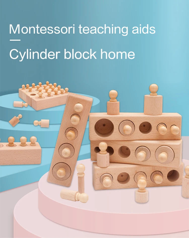 Teaching Aid Knobbed Pressure Cylinders Blocks Wood Preschool ...