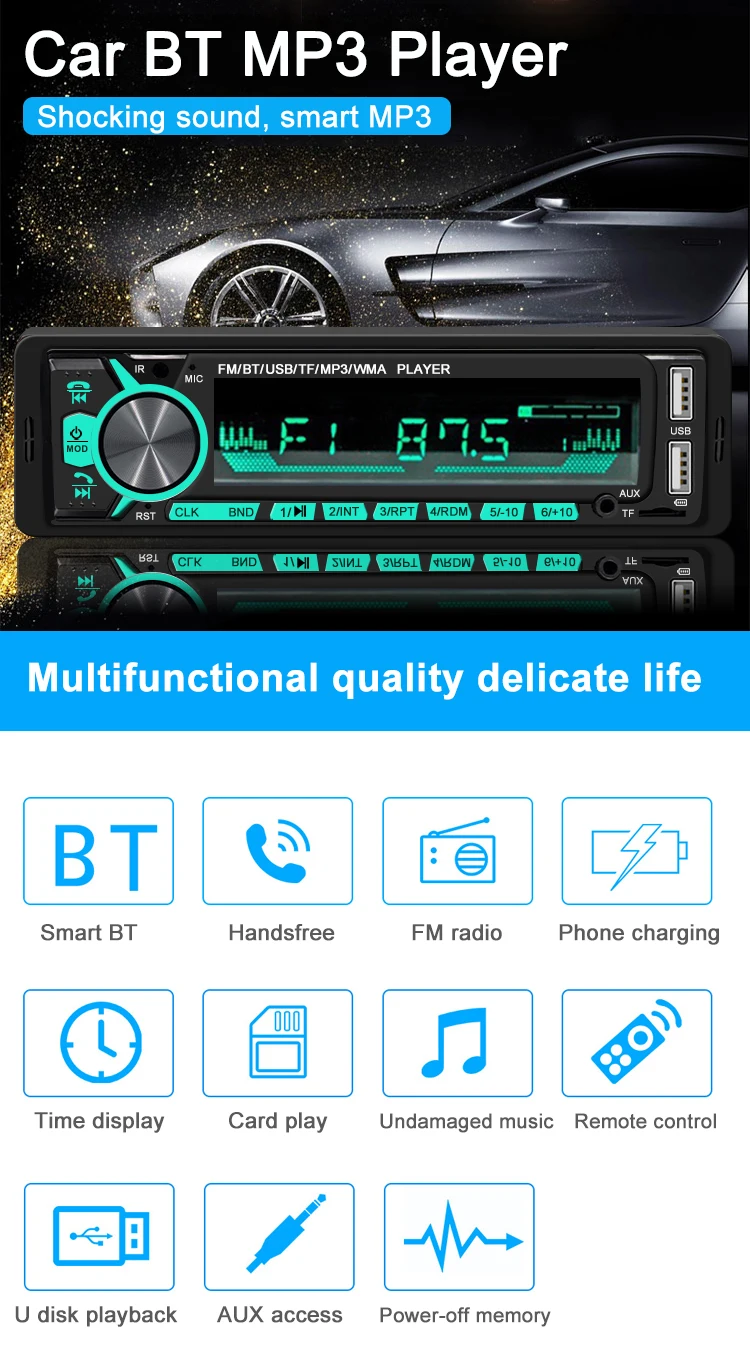 7701 Car Stereo Radio Mp3 Player Blue Tooth Bt Two Usb Car Monitor Mp5 Display Car Mp3 Player