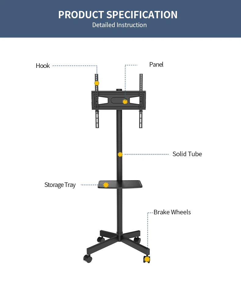 Small Package Tilt Mobile Tv Cart With Wheels And Adjustable Shelf