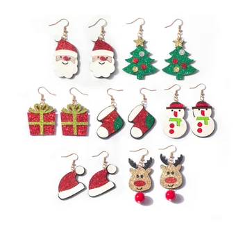 Cartoon Metal Christmas Earrings Santa Christmas Tree Christmas Hat Snowman Elk Boots Gift Box Earrings