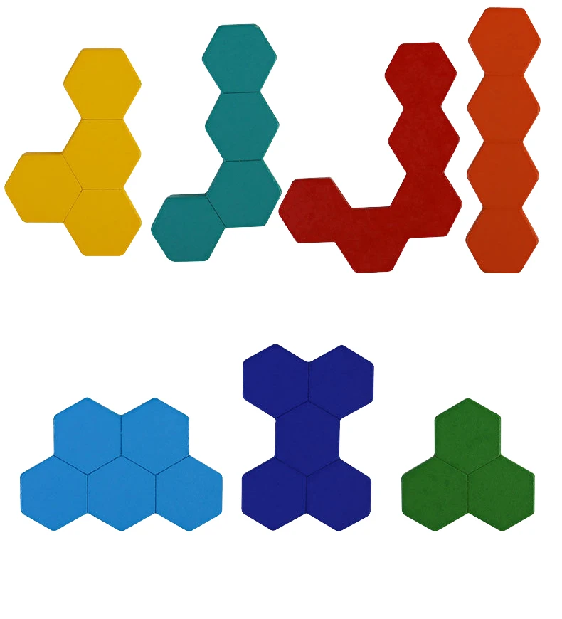 Wooden Hexagon Puzzle for Kid Adults Shape Pattern Block Tangram Brain Teaser Toy Geometry Logic IQ Game