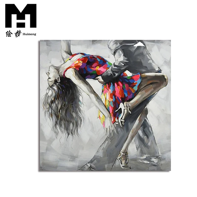 Home Decor Stretched Frame Ready to Hang 100%  Hand Painted Wall Art People Canvas Luxury Abstract Dance Couple Women  Painting