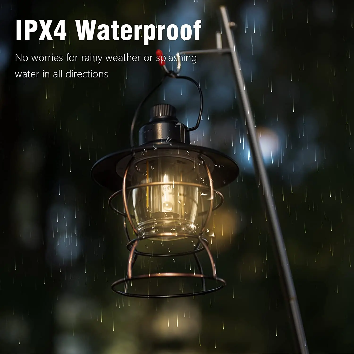 2022 IPX4 Waterproof Outdoor Portable Rechargeable Led Vintage Retro Metal Hanging Camping Lantern Lights details