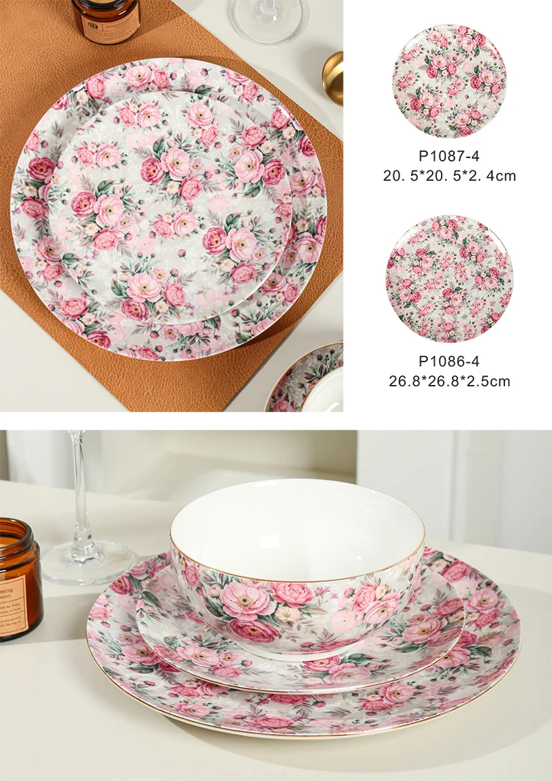 product wholesale floral decal design porcelain dishes serving dinner dinnerware dish plate ceramic complete dinnerware set-2