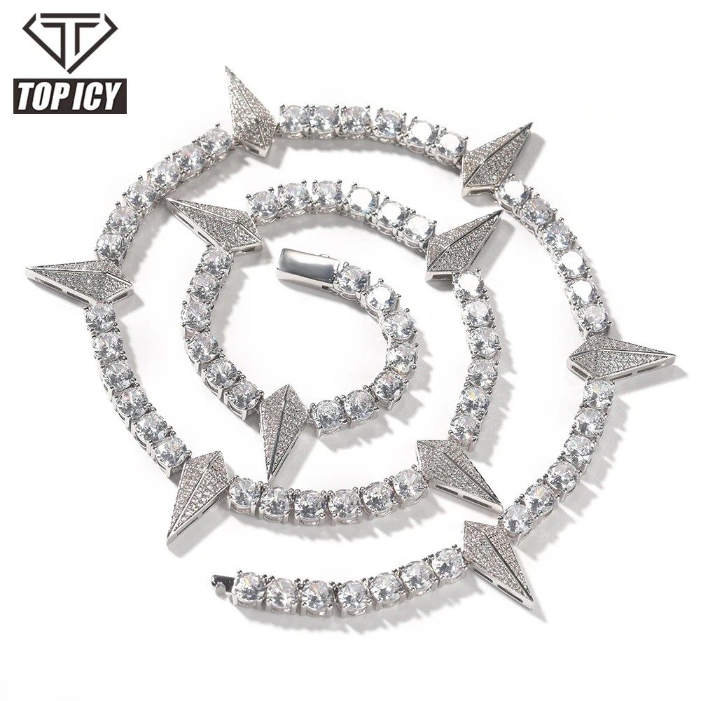 Iced Out 5mm CZ Tennis Chain Spring Easy Clasp Spikes Design