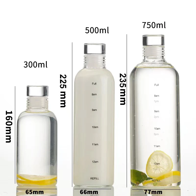 500ml Time Marker Private Label Timer Juice Tumbler Glasses Borosilicate Blue Transparent Glass Water Bottle with Time