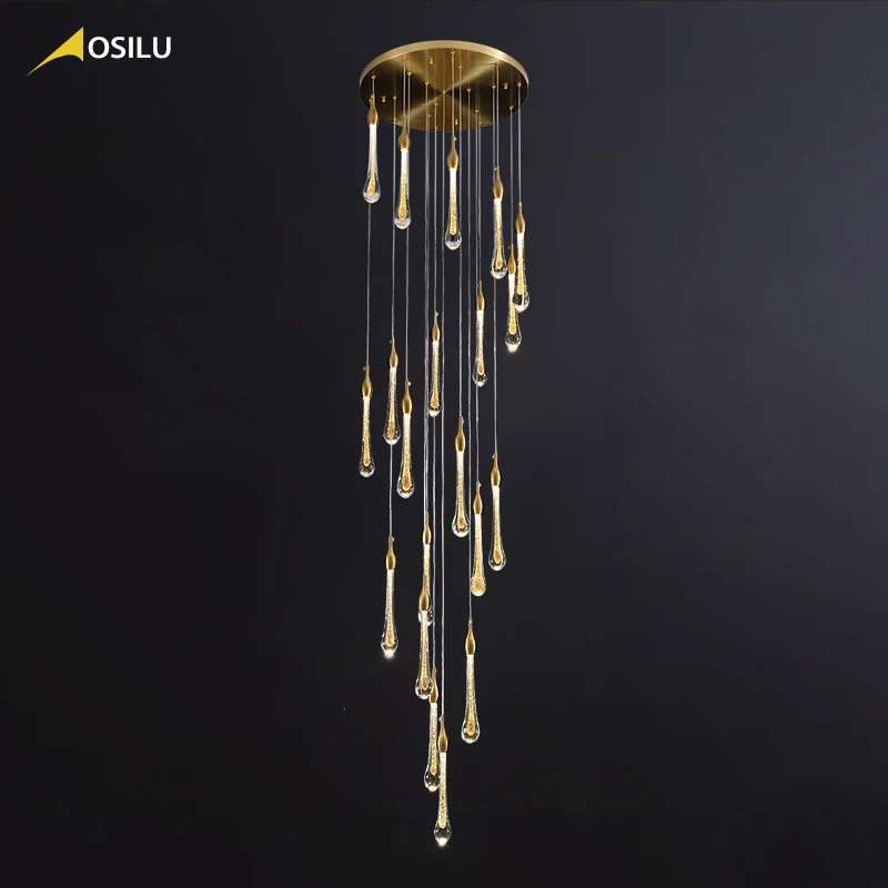 Современная роскошная лестничная люстра в форме капли воды хрустальные длинные люстры для лестницы современная