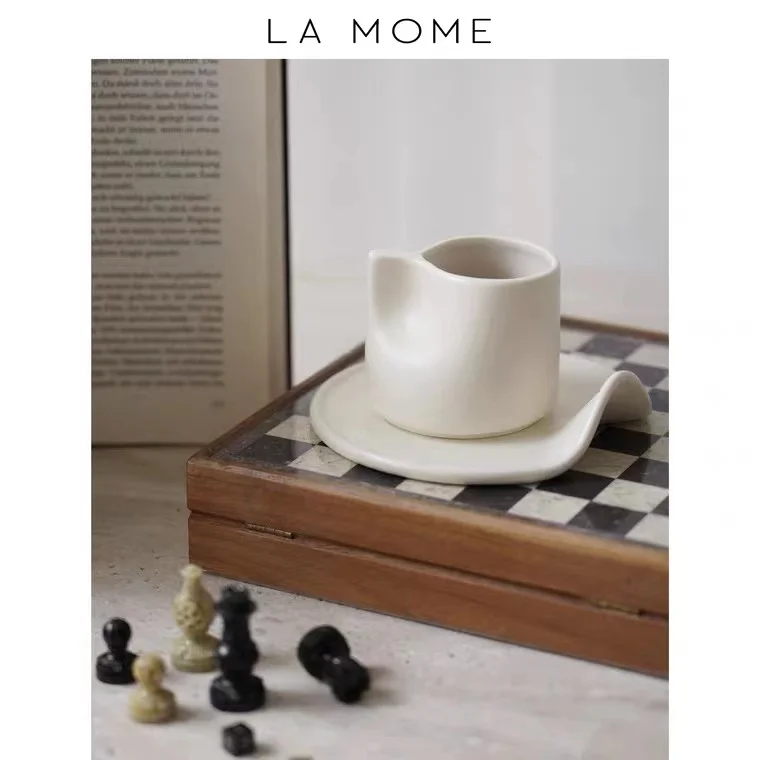 European Irregular Royal Beige Mini Espresso Cup Cafe Hotel Ceramic