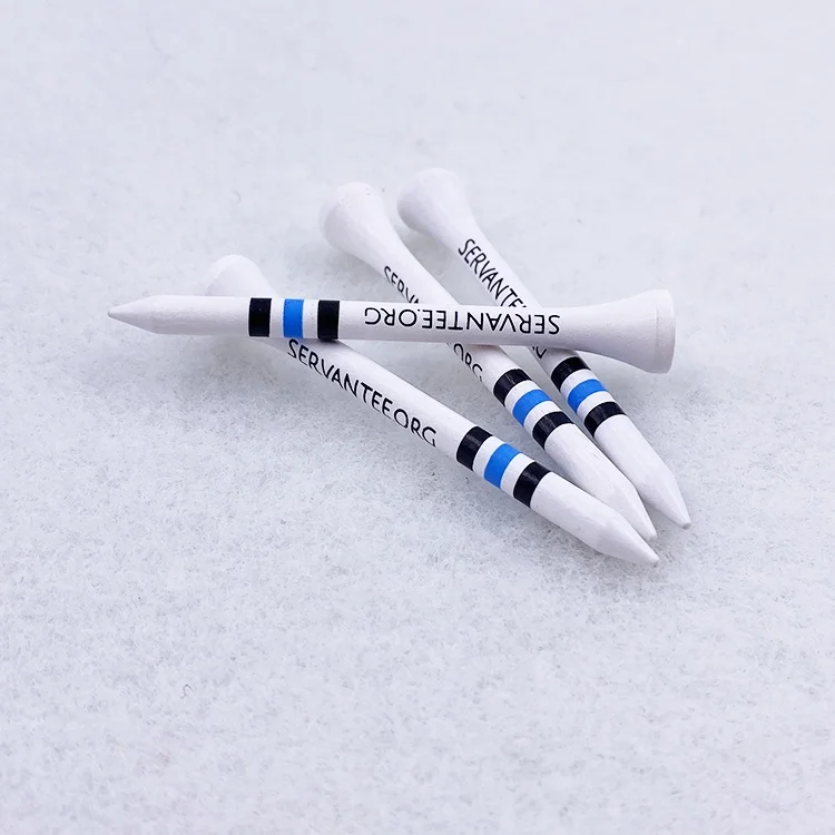 7cm White Wooden Golf Tees 2 Colors Custom logo Stripes Printing Wood Golf Tees factory