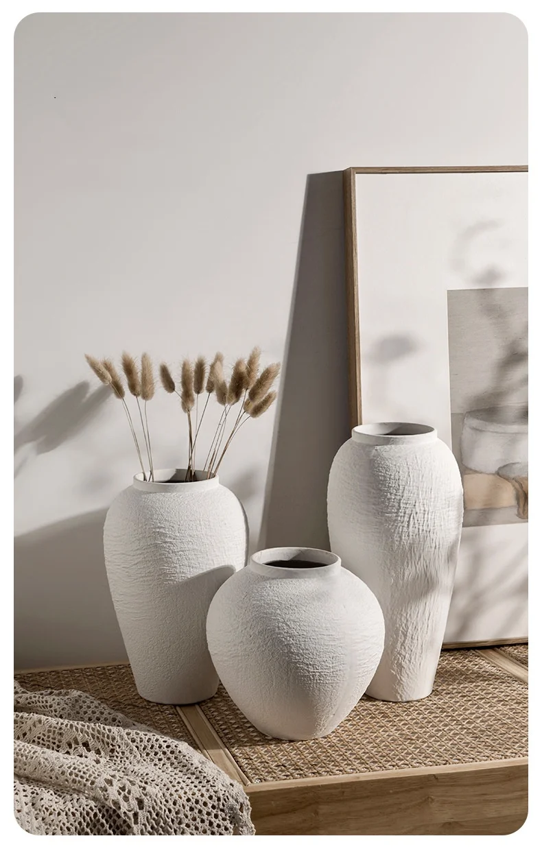 Nordic Modern White Ceramic Vase Set Home Table Dry Flower Vase ...